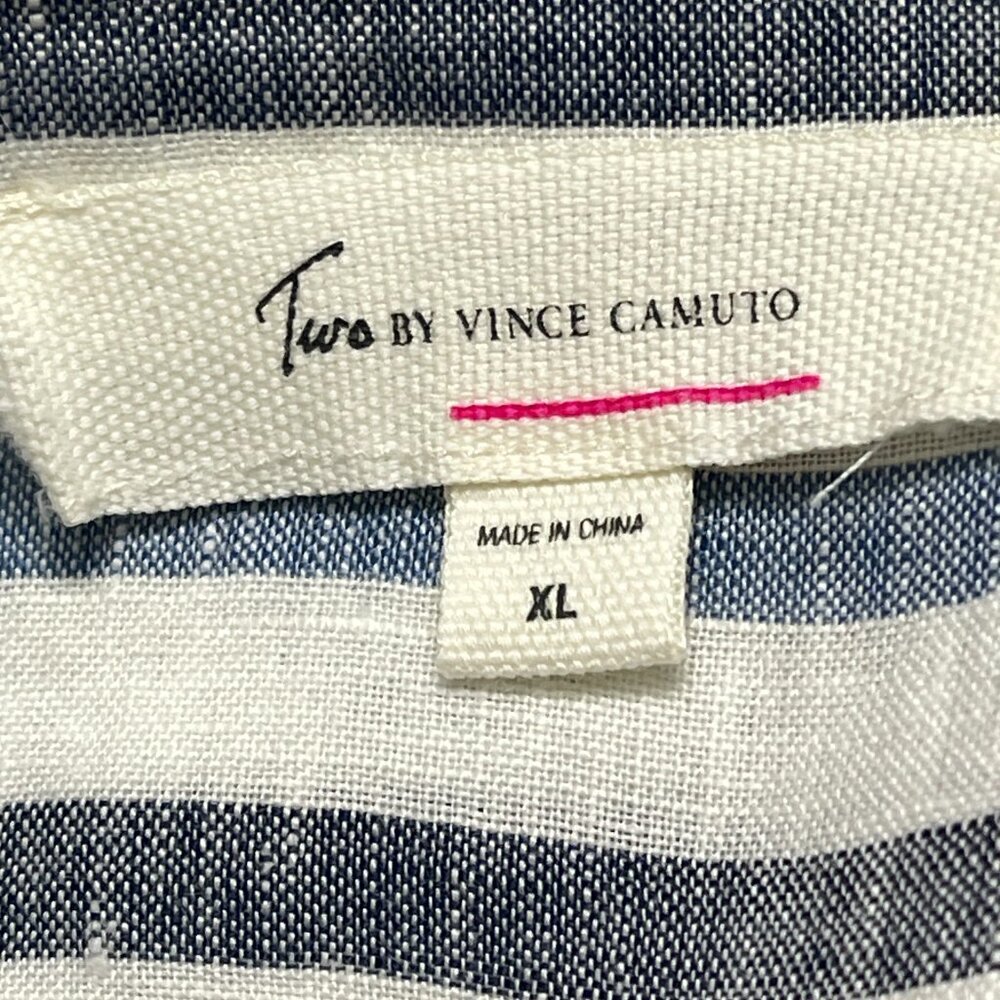 TWO by Vince Camuto Shirt Women's XL Blue Button Down Stripes Beach Boho Minimal - Picture 9 of 11